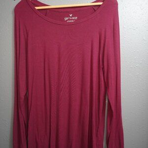 American Eagle Womens Maroon Soft & Sexy Long Sleeve Crew Neck Shirt Size Medium